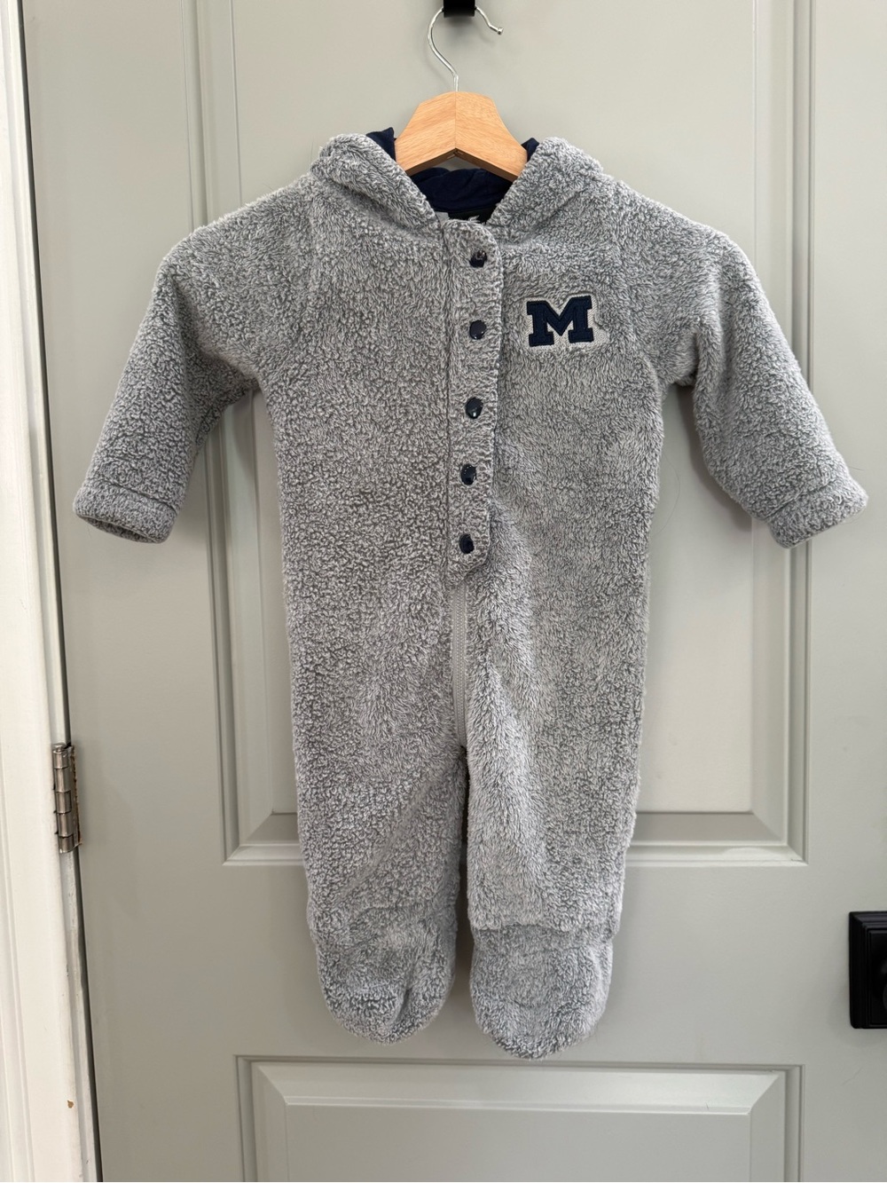Infant Gray Hooded U of Michigan Sherpa Footed One-Piece